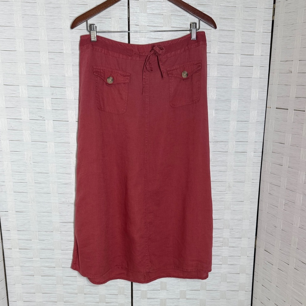 Cherokee Muted Red Linen A Line Pocketed Skirt with Back Zipper Closure Size 10